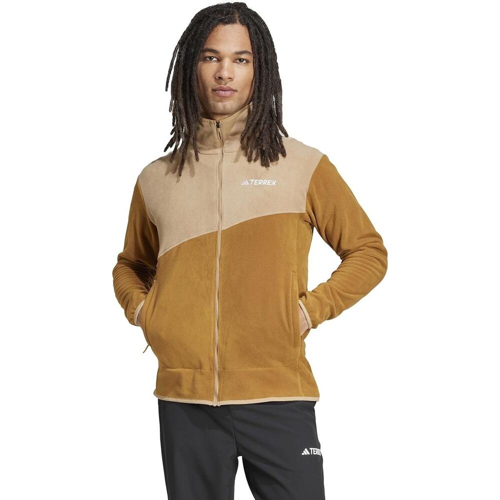 Adidas Terrex Men's Size 2XL Full-Zip Fleece Jacket Tan - Hiking Polarfleece Zip - Picture 2 of 7